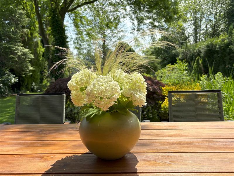 Obere Terrasse mit Blick über Garten und See